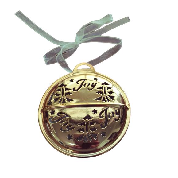 Gold Tone Jingle Bell Ornament Holiday Charm Joy Trees Gift Tag 👶🪇🎅 - Picture 3 of 8